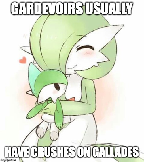 Gardevoir With Gallade Plush Doll | GARDEVOIRS USUALLY; HAVE CRUSHES ON GALLADES | image tagged in gardevoir,gallade,memes,plush doll,pokemon | made w/ Imgflip meme maker