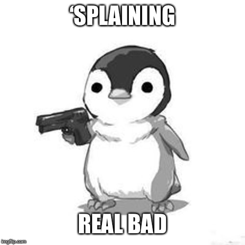 Penguin Holding Gun | ‘SPLAINING REAL BAD | image tagged in penguin holding gun | made w/ Imgflip meme maker