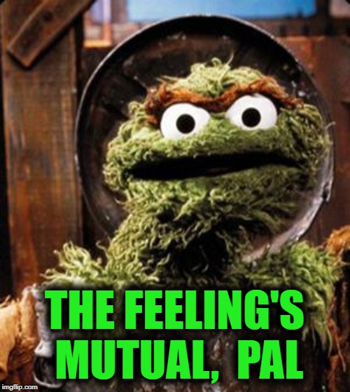Oscar the Grouch | THE FEELING'S MUTUAL,  PAL | image tagged in oscar the grouch | made w/ Imgflip meme maker
