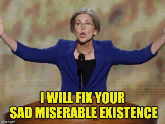 Elizabeth Warren | I WILL FIX YOUR SAD MISERABLE EXISTENCE | image tagged in elizabeth warren | made w/ Imgflip meme maker