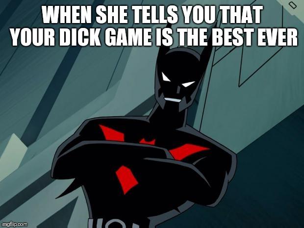 Batman Beyond meme | WHEN SHE TELLS YOU THAT YOUR DICK GAME IS THE BEST EVER | image tagged in batman beyond meme | made w/ Imgflip meme maker