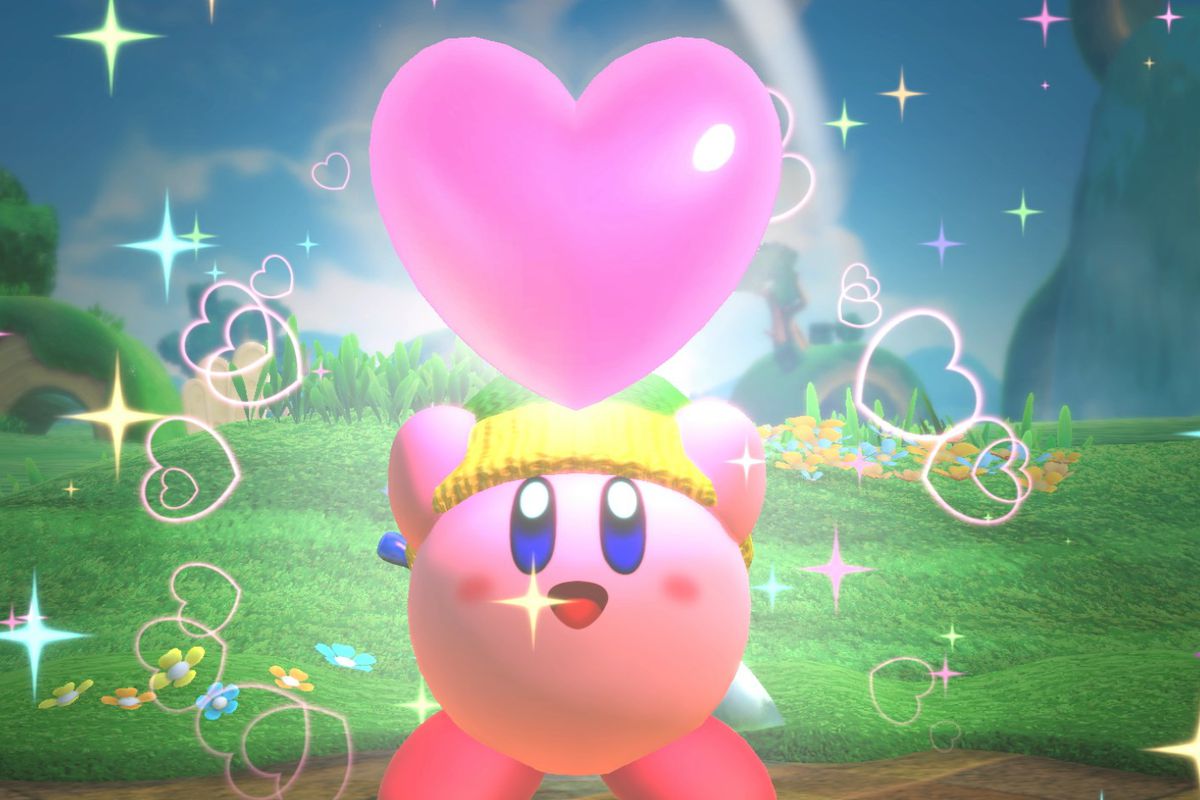 Kirby using a friend heart Blank Meme Template