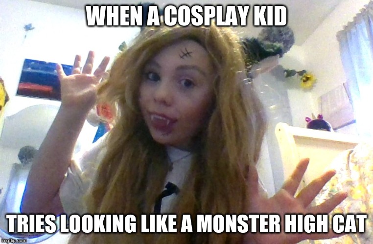 Cosplay .. cutie? | WHEN A COSPLAY KID; TRIES LOOKING LIKE A MONSTER HIGH CAT | image tagged in weird stuff | made w/ Imgflip meme maker