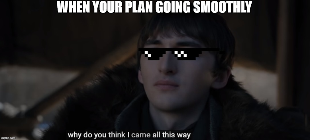 Game Of Throne Brandon | WHEN YOUR PLAN GOING SMOOTHLY | image tagged in game of throne brandon | made w/ Imgflip meme maker