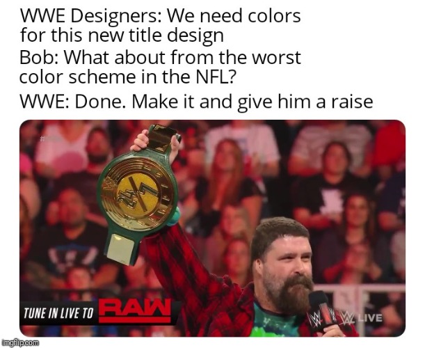 Seriously guys....Green and Gold? No wonder the title changes hands so fast | image tagged in wwe,24,nfl,ugly | made w/ Imgflip meme maker