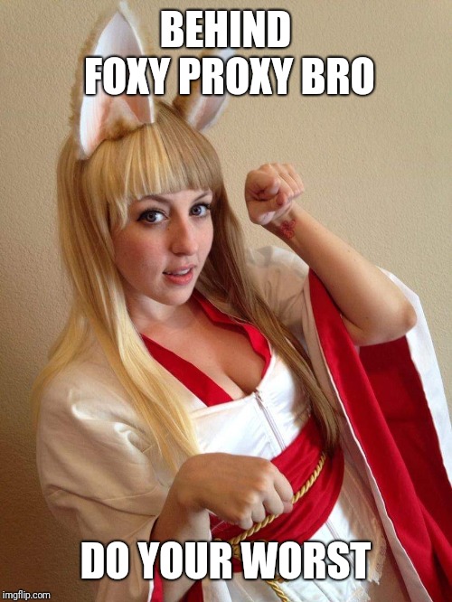 Behind a Foxy Proxy | BEHIND FOXY PROXY BRO; DO YOUR WORST | image tagged in behind a foxy proxy | made w/ Imgflip meme maker