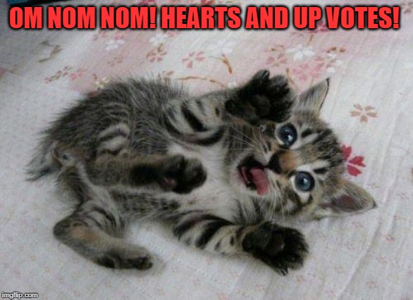 Cute Kitten | OM NOM NOM! HEARTS AND UP VOTES! | image tagged in cute kitten | made w/ Imgflip meme maker