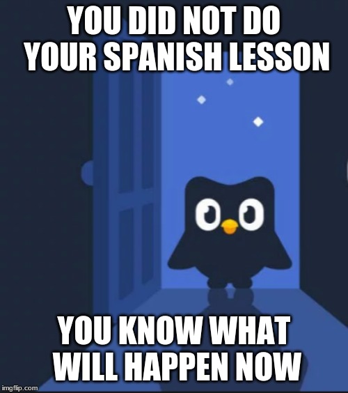 Duolingo bird | YOU DID NOT DO YOUR SPANISH LESSON; YOU KNOW WHAT WILL HAPPEN NOW | image tagged in duolingo bird | made w/ Imgflip meme maker