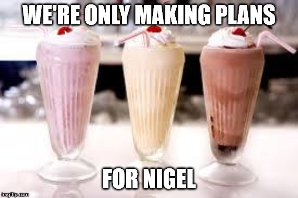 Milkshake | WE'RE ONLY MAKING PLANS; FOR NIGEL | image tagged in milkshake | made w/ Imgflip meme maker