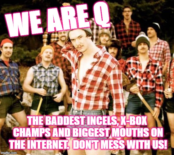 Internet Tough Guy | WE ARE Q; THE BADDEST INCELS, X-BOX CHAMPS AND BIGGEST MOUTHS ON THE INTERNET.  DON'T MESS WITH US! | image tagged in internet tough guy | made w/ Imgflip meme maker