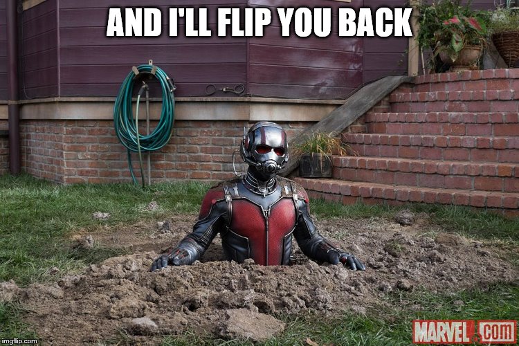 Antman steel | AND I'LL FLIP YOU BACK | image tagged in antman steel | made w/ Imgflip meme maker