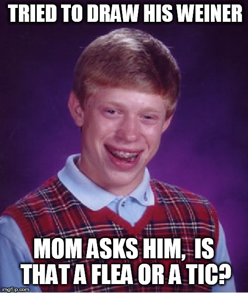 awww MOM!!!!!!!!!   you've  seen  it  before,  remember  when the Doctor  handed you his magnifying glass the  day I was born? | TRIED TO DRAW HIS WEINER; MOM ASKS HIM,  IS  THAT A FLEA OR A TIC? | image tagged in memes,bad luck brian,brians  weiner  brian   mom,brian draw,awww mom | made w/ Imgflip meme maker