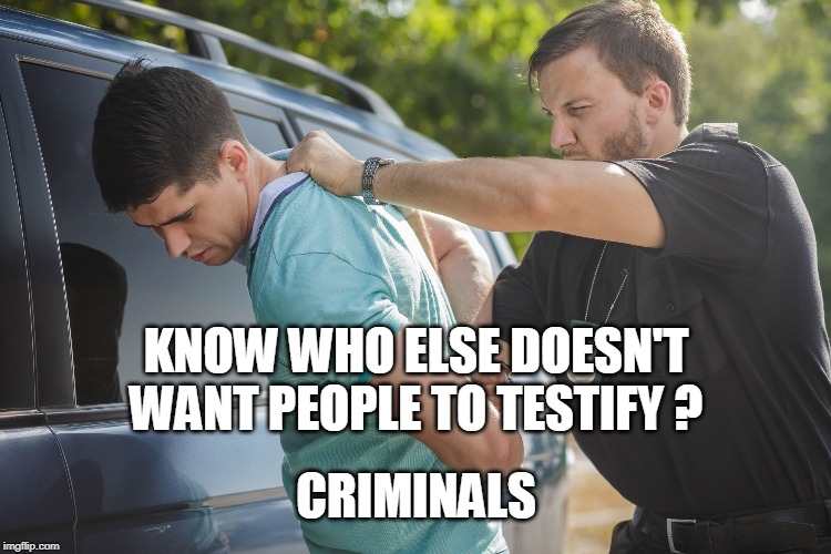 KNOW WHO ELSE DOESN'T WANT PEOPLE TO TESTIFY ? CRIMINALS | image tagged in criminals | made w/ Imgflip meme maker