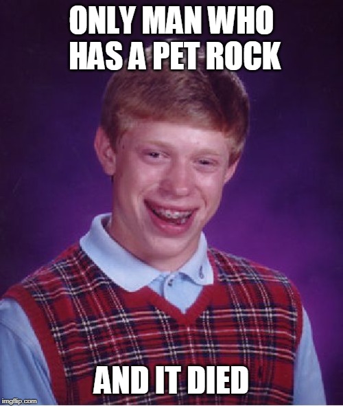 Bad Luck Brian | ONLY MAN WHO HAS A PET ROCK; AND IT DIED | image tagged in memes,bad luck brian | made w/ Imgflip meme maker