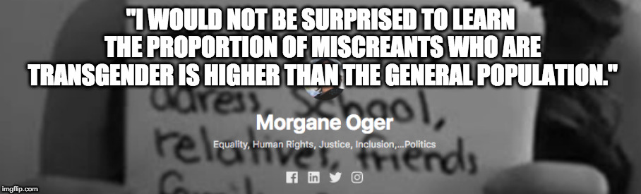 Oger on trans miscreants | "I WOULD NOT BE SURPRISED TO LEARN THE PROPORTION OF MISCREANTS WHO ARE TRANSGENDER IS HIGHER THAN THE GENERAL POPULATION." | image tagged in transgender,gender identity,crime | made w/ Imgflip meme maker