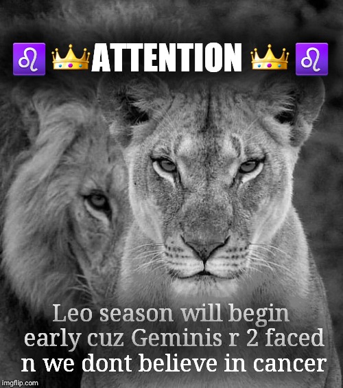 we have spoken | ♌👑ATTENTION 👑♌; Leo season will begin early cuz Geminis r 2 faced n we dont believe in cancer | image tagged in astrology | made w/ Imgflip meme maker