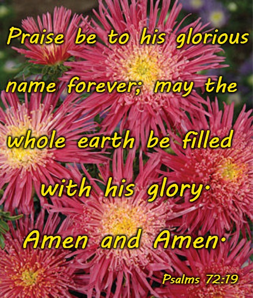 Psalms 72:19 Praise Be To His Glorious Name Forever May The Whole Earth Be Filled With His Glory | Praise be to his glorious; name forever; may the; whole earth be filled; with his glory. Amen and Amen. Psalms 72:19 | image tagged in bible,bible verse,verse,holy bible,holy spirit,god | made w/ Imgflip meme maker