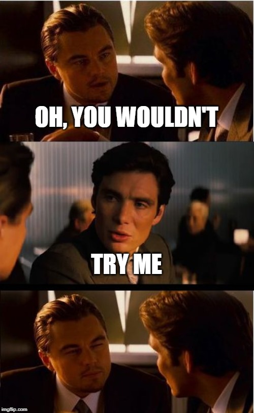 Inception Meme | OH, YOU WOULDN'T; TRY ME | image tagged in memes,inception | made w/ Imgflip meme maker