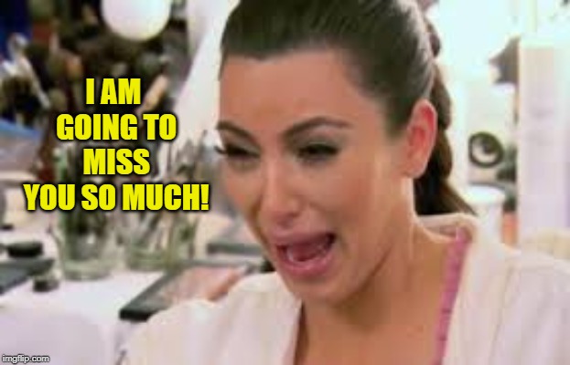 crying kim | I AM GOING TO MISS YOU SO MUCH! | image tagged in crying kim | made w/ Imgflip meme maker