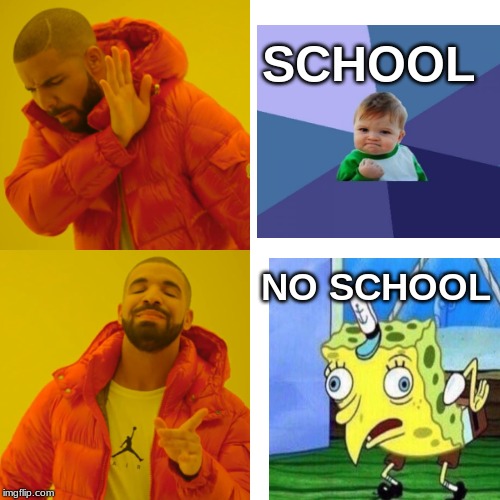 Drake Hotline Bling Meme | SCHOOL; NO SCHOOL | image tagged in memes,drake hotline bling | made w/ Imgflip meme maker