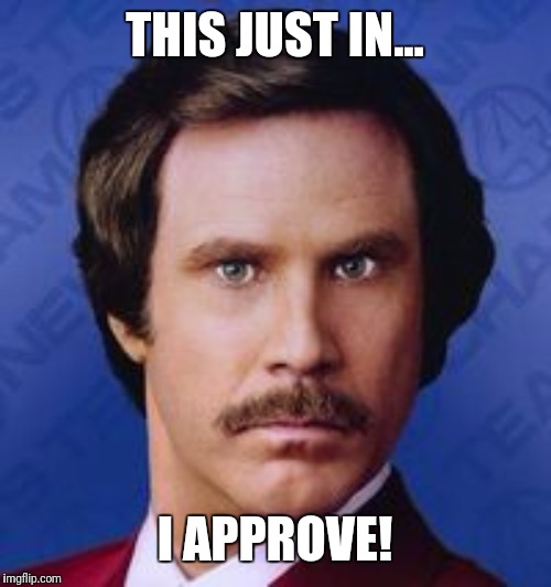THIS JUST IN... I APPROVE! | image tagged in ron burgundy,ron burgundy i approve,i approve | made w/ Imgflip meme maker