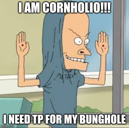 Cornholio | I AM CORNHOLIO!!! I NEED TP FOR MY BUNGHOLE | image tagged in cornholio | made w/ Imgflip meme maker