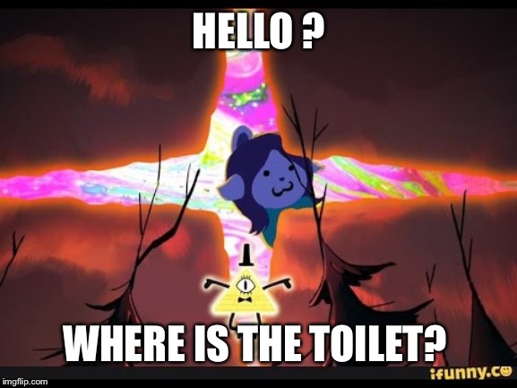 Tem is here | HELLO ? WHERE IS THE TOILET? | image tagged in gravity falls,temmie,strange | made w/ Imgflip meme maker