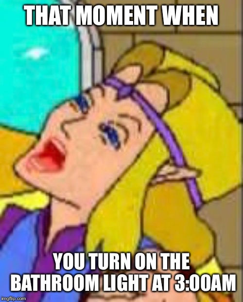 It blinds me | THAT MOMENT WHEN; YOU TURN ON THE BATHROOM LIGHT AT 3:00AM | image tagged in zelda cdi,meme,that moment when | made w/ Imgflip meme maker