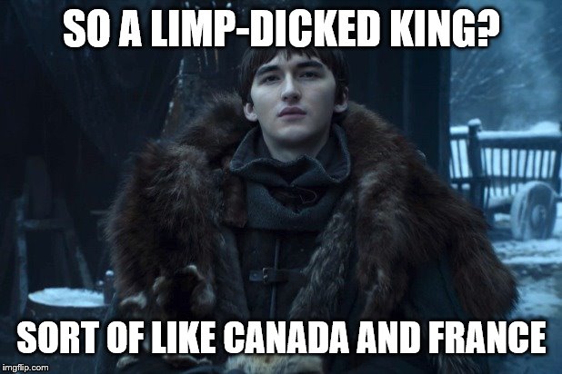 Bran Stark | SO A LIMP-DICKED KING? SORT OF LIKE CANADA AND FRANCE | image tagged in bran stark | made w/ Imgflip meme maker