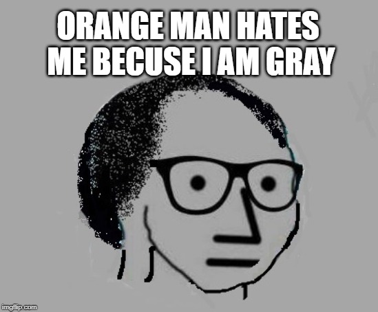 ORANGE MAN HATES ME BECUSE I AM GRAY | made w/ Imgflip meme maker