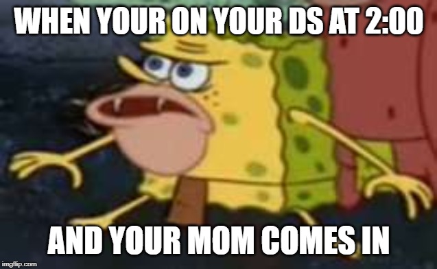 Spongegar Meme | WHEN YOUR ON YOUR DS AT 2:00; AND YOUR MOM COMES IN | image tagged in memes,spongegar | made w/ Imgflip meme maker