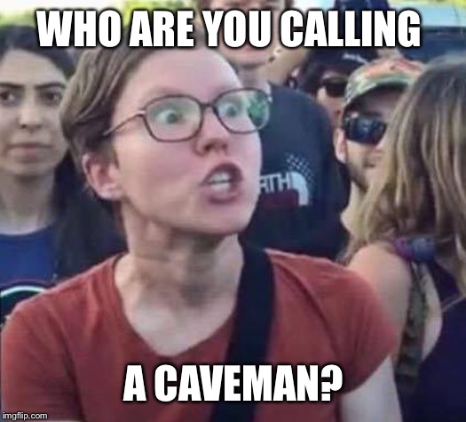 Angry Liberal | WHO ARE YOU CALLING A CAVEMAN? | image tagged in angry liberal | made w/ Imgflip meme maker