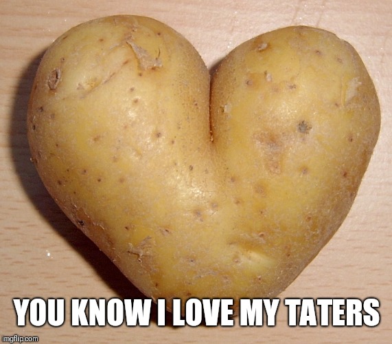 Heart potato | YOU KNOW I LOVE MY TATERS | image tagged in heart potato | made w/ Imgflip meme maker