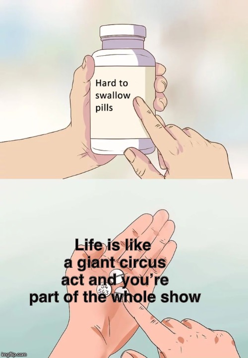 >Insert some witty title< | Life is like a giant circus act and you’re part of the whole show | image tagged in memes,hard to swallow pills,fml,sometimes | made w/ Imgflip meme maker