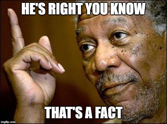 This Morgan Freeman | HE'S RIGHT YOU KNOW THAT'S A FACT | image tagged in this morgan freeman | made w/ Imgflip meme maker
