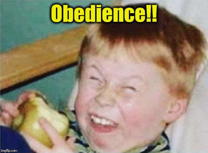 child laughter | Obedience!! | image tagged in child laughter | made w/ Imgflip meme maker