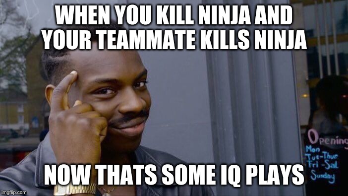 Roll Safe Think About It | WHEN YOU KILL NINJA AND YOUR TEAMMATE KILLS NINJA; NOW THATS SOME IQ PLAYS | image tagged in memes,roll safe think about it | made w/ Imgflip meme maker