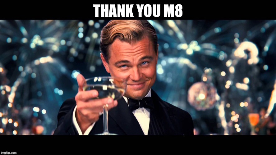 lionardo dicaprio thank you | THANK YOU M8 | image tagged in lionardo dicaprio thank you | made w/ Imgflip meme maker