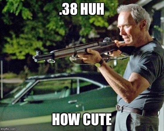 Clint Eastwood Lawn | .38 HUH HOW CUTE | image tagged in clint eastwood lawn | made w/ Imgflip meme maker