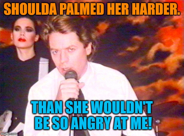 Robert Palmer Addicted | SHOULDA PALMED HER HARDER. THAN SHE WOULDN'T BE SO ANGRY AT ME! | image tagged in robert palmer addicted | made w/ Imgflip meme maker