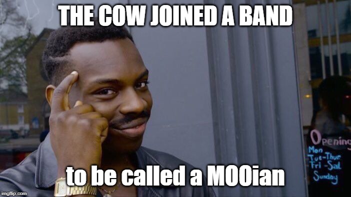 Roll Safe Think About It | THE COW JOINED A BAND; to be called a MOOian | image tagged in memes,roll safe think about it | made w/ Imgflip meme maker