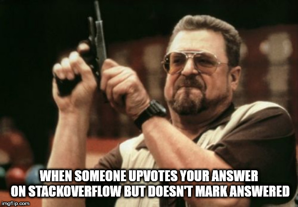 Am I The Only One Around Here | WHEN SOMEONE UPVOTES YOUR ANSWER ON STACKOVERFLOW BUT DOESN'T MARK ANSWERED | image tagged in memes,am i the only one around here | made w/ Imgflip meme maker