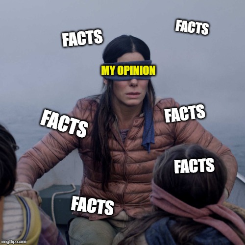 Keep yourselves well protected from the facts | FACTS; FACTS; MY OPINION; FACTS; FACTS; FACTS; FACTS | image tagged in memes,bird box,facts,opinion | made w/ Imgflip meme maker