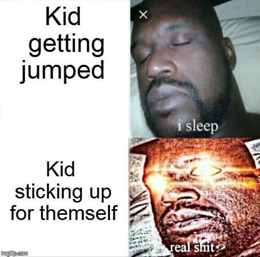 School System | Kid getting jumped; Kid sticking up for themself | image tagged in memes,sleeping shaq | made w/ Imgflip meme maker