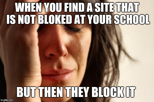 First World Problems | WHEN YOU FIND A SITE THAT IS NOT BLOKED AT YOUR SCHOOL; BUT THEN THEY BLOCK IT | image tagged in memes,first world problems | made w/ Imgflip meme maker