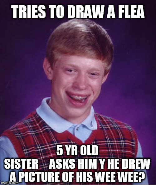 Bad Luck Brian Meme | TRIES TO DRAW A FLEA 5 YR OLD SISTER




ASKS HIM Y HE DREW A PICTURE OF HIS WEE WEE? | image tagged in memes,bad luck brian | made w/ Imgflip meme maker