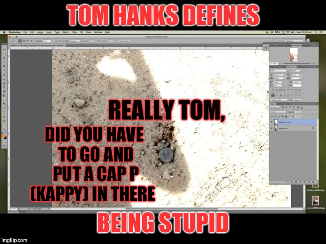 Tom .hanks defines being stupid | TOM HANKS DEFINES; REALLY TOM, DID YOU HAVE TO GO AND PUT A CAP P (KAPPY) IN THERE; BEING STUPID | image tagged in did hanks have kappy murdered,tom hanks,kappy,murdered | made w/ Imgflip meme maker