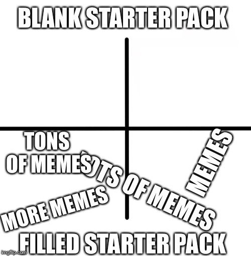 Blank stater pack vs Filled starter pack | BLANK STARTER PACK; TONS OF MEMES; MEMES; LOTS OF MEMES; MORE MEMES; FILLED STARTER PACK | image tagged in memes,blank starter pack | made w/ Imgflip meme maker