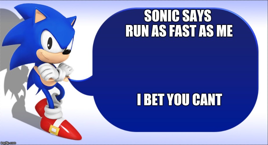 soic is stupid | SONIC SAYS RUN AS FAST AS ME; I BET YOU CANT | image tagged in sonic says | made w/ Imgflip meme maker