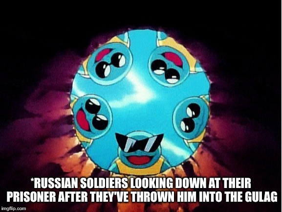 X looking down at y | *RUSSIAN SOLDIERS LOOKING DOWN AT THEIR PRISONER AFTER THEY'VE THROWN HIM INTO THE GULAG | image tagged in squirtle,pokemon,communism | made w/ Imgflip meme maker